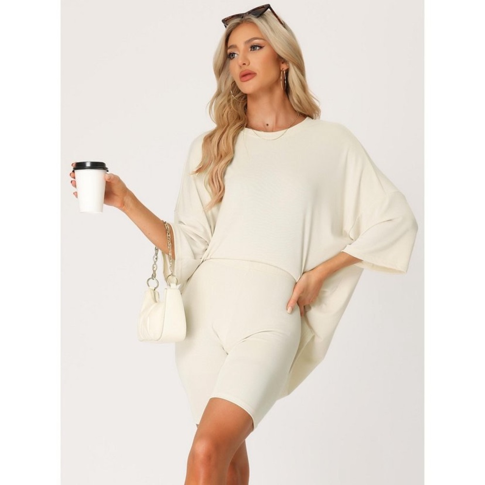 Women’s 2-piece knit loose fit t-shirt and biker shorts set